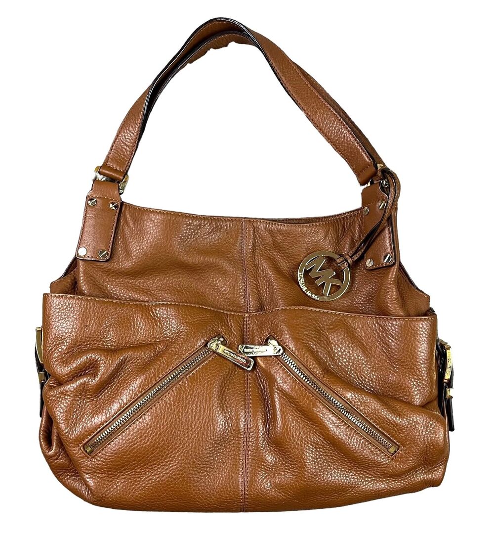 Michael Kors East West Shoulder Bag Handbag Purse Brown Leather